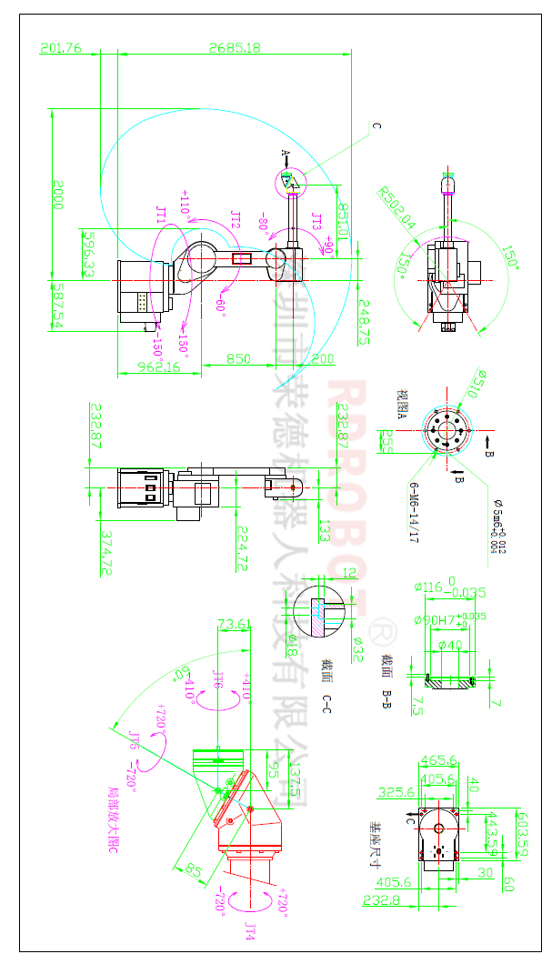 喷涂机器人的工作范围